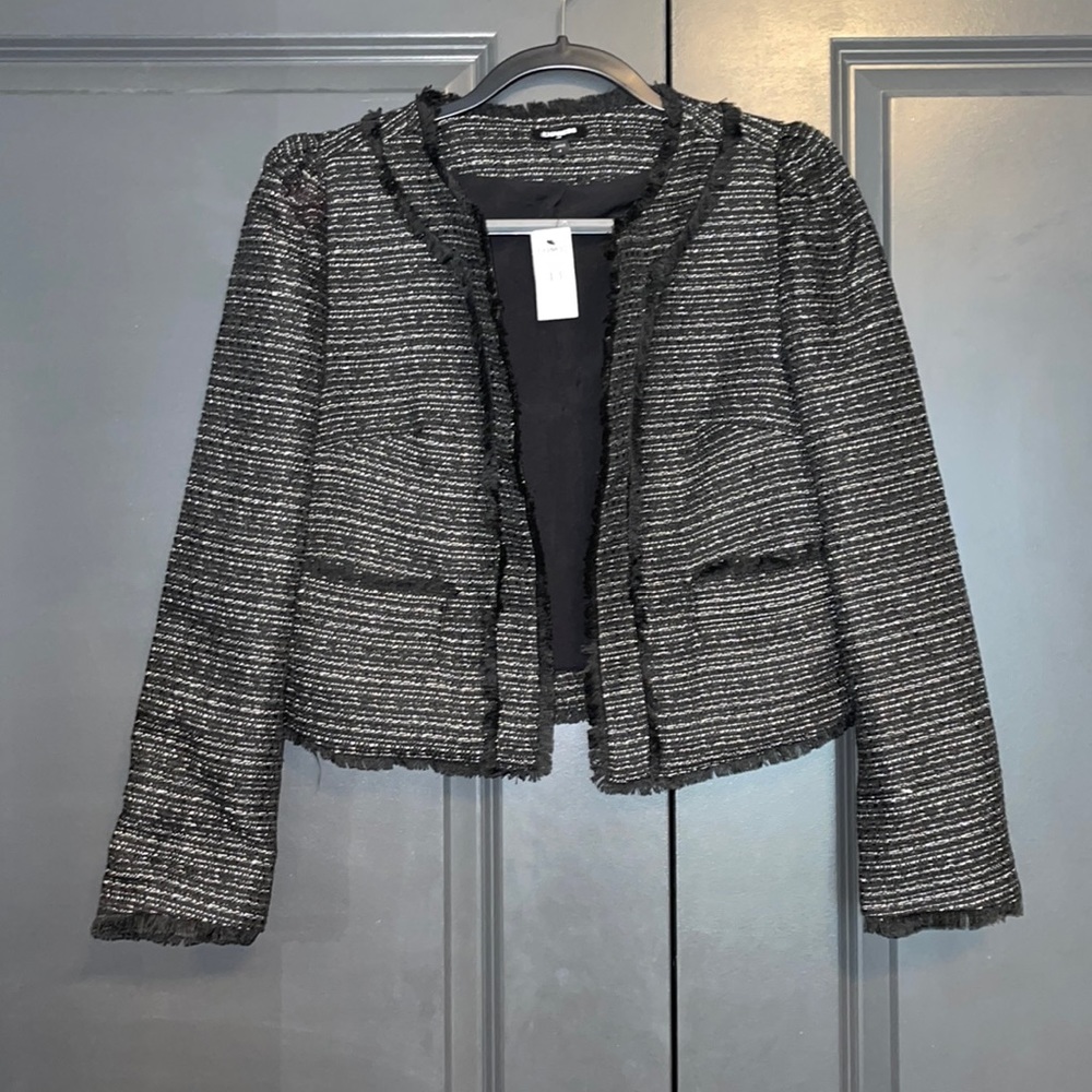Express Black & White Tweed Cropped Lady Blazer